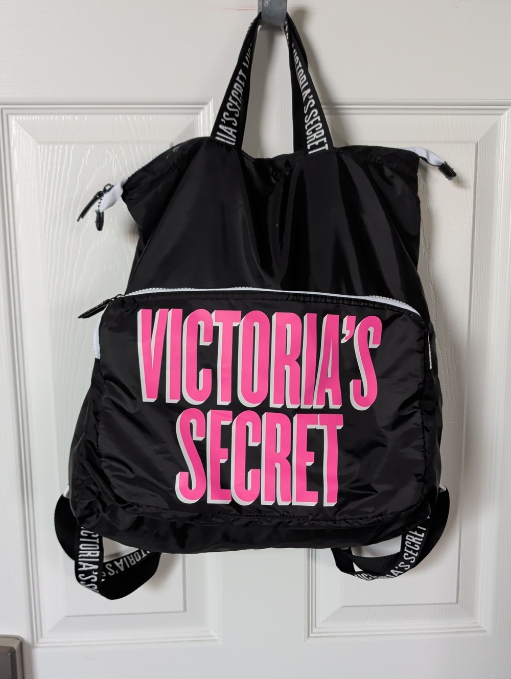 Victoria's Secret Black Backpack with Hot Pink Logo